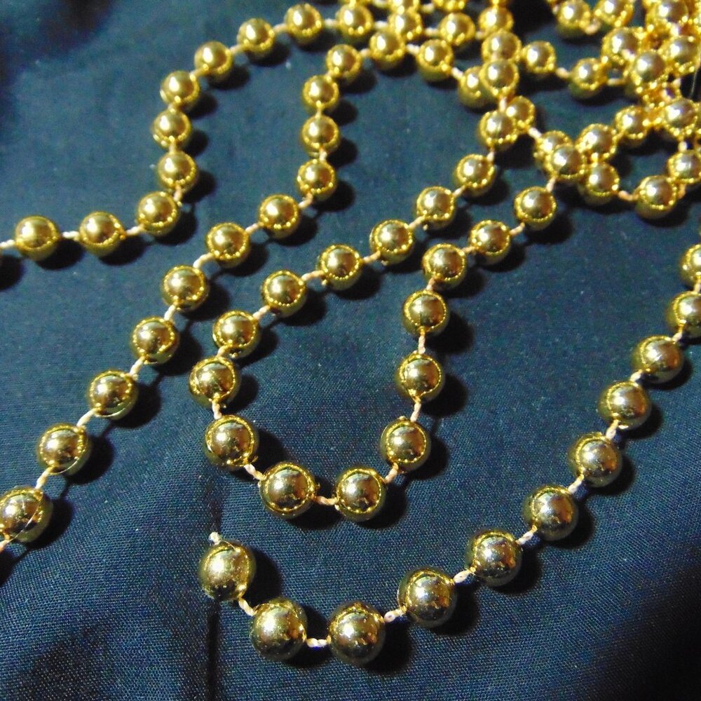 Gold bead Garland, 2 strands, Each strand 220 inches, Shiny, Excellent Condition